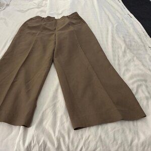 Talbots Linen Blend Pants Size 12 Wide Leg Brown Lined